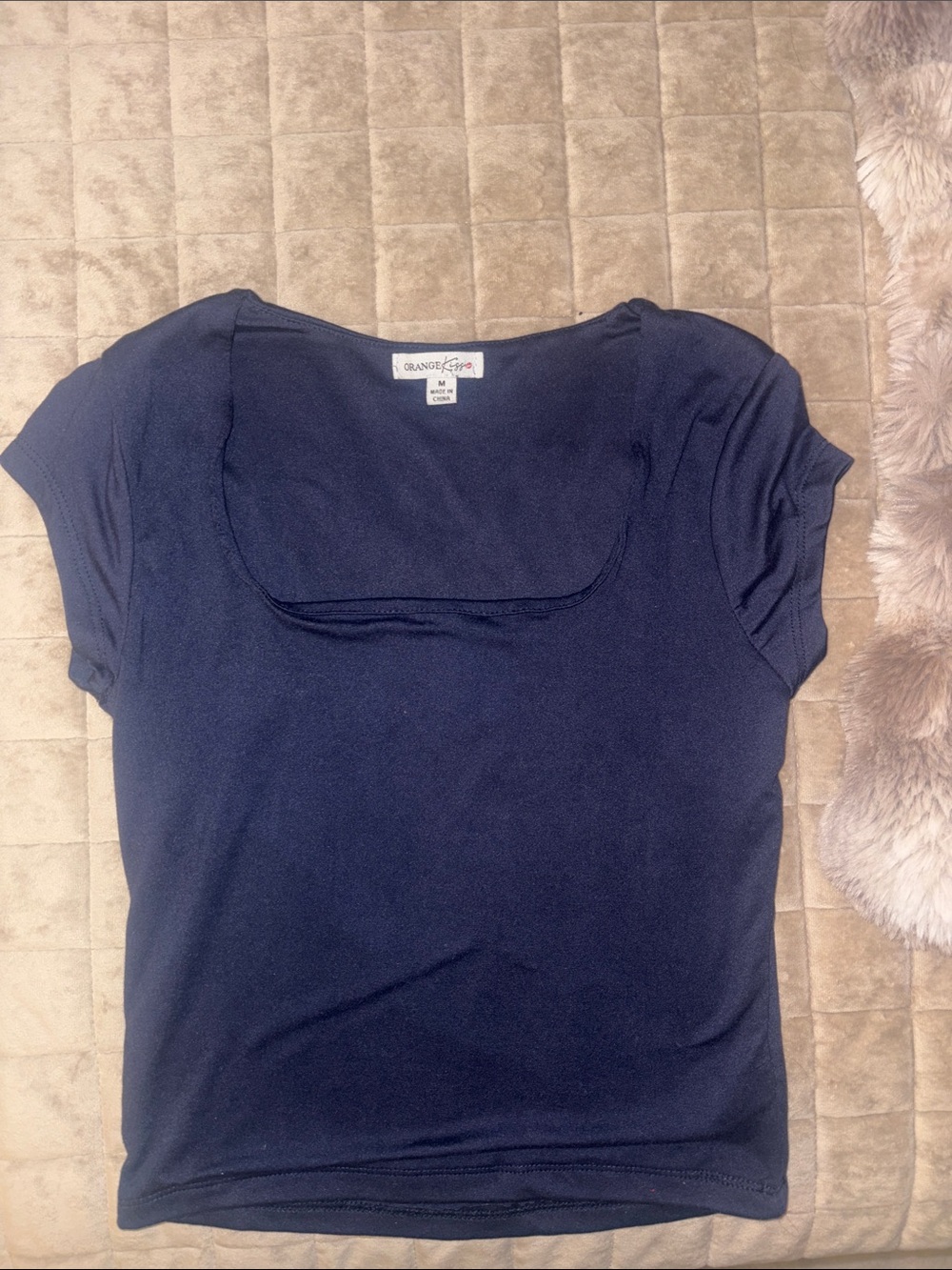 Navy Short Sleeve Scoop Neck Top